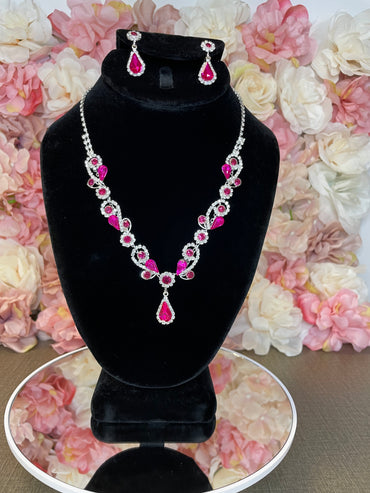 Fuchsia Necklace and Earrings Set