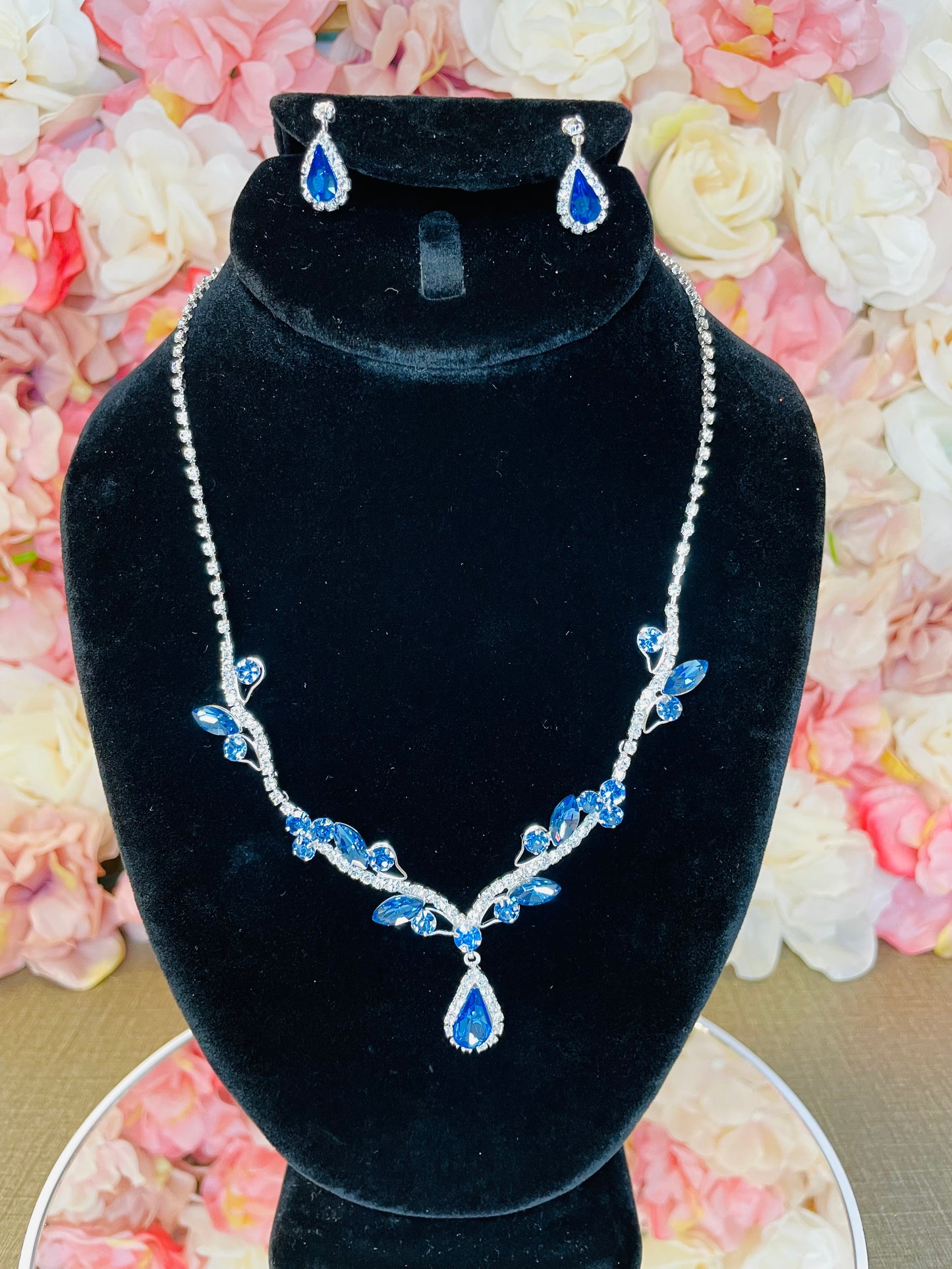 Blue with Silver Necklace and Earrings Set