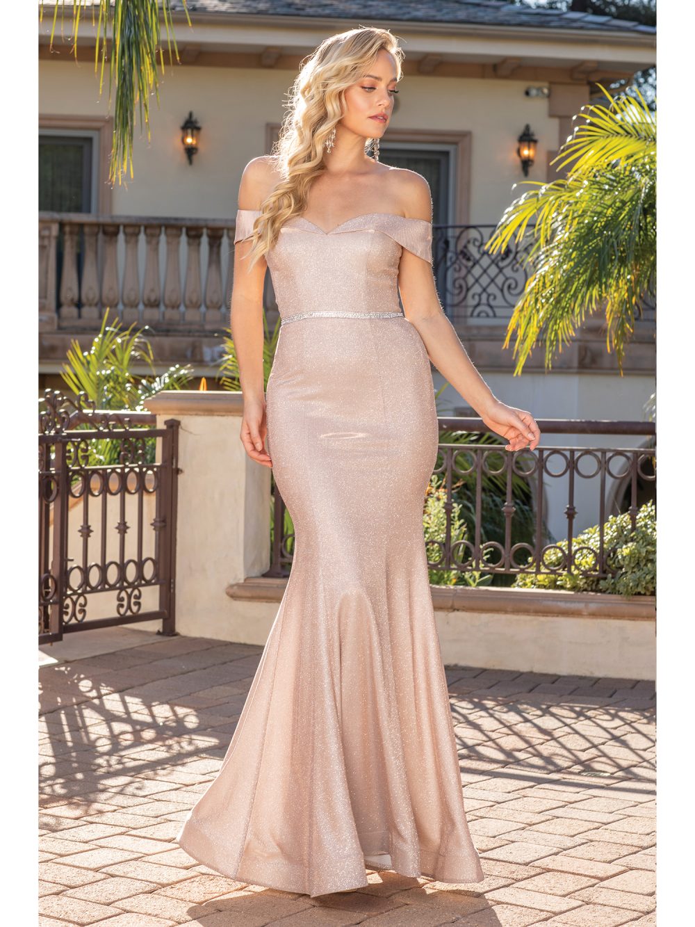 Iris Shimmering Off-Shoulder Evening Gown Rose Gold / XS Iris Shimmering Off-Shoulder Evening Gown Rose Gold / XS