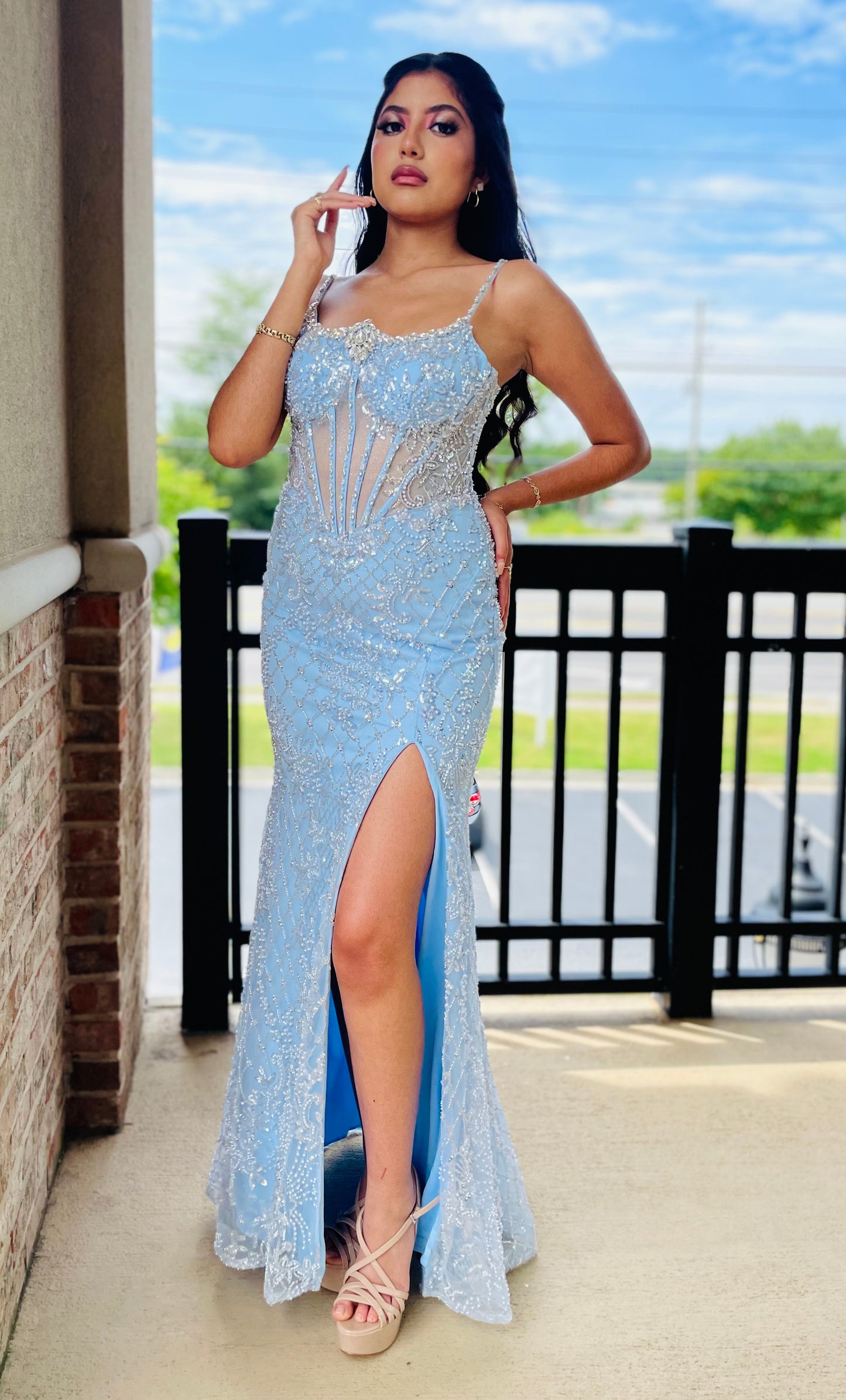 The Helen Crystal Neckline Beaded Gown