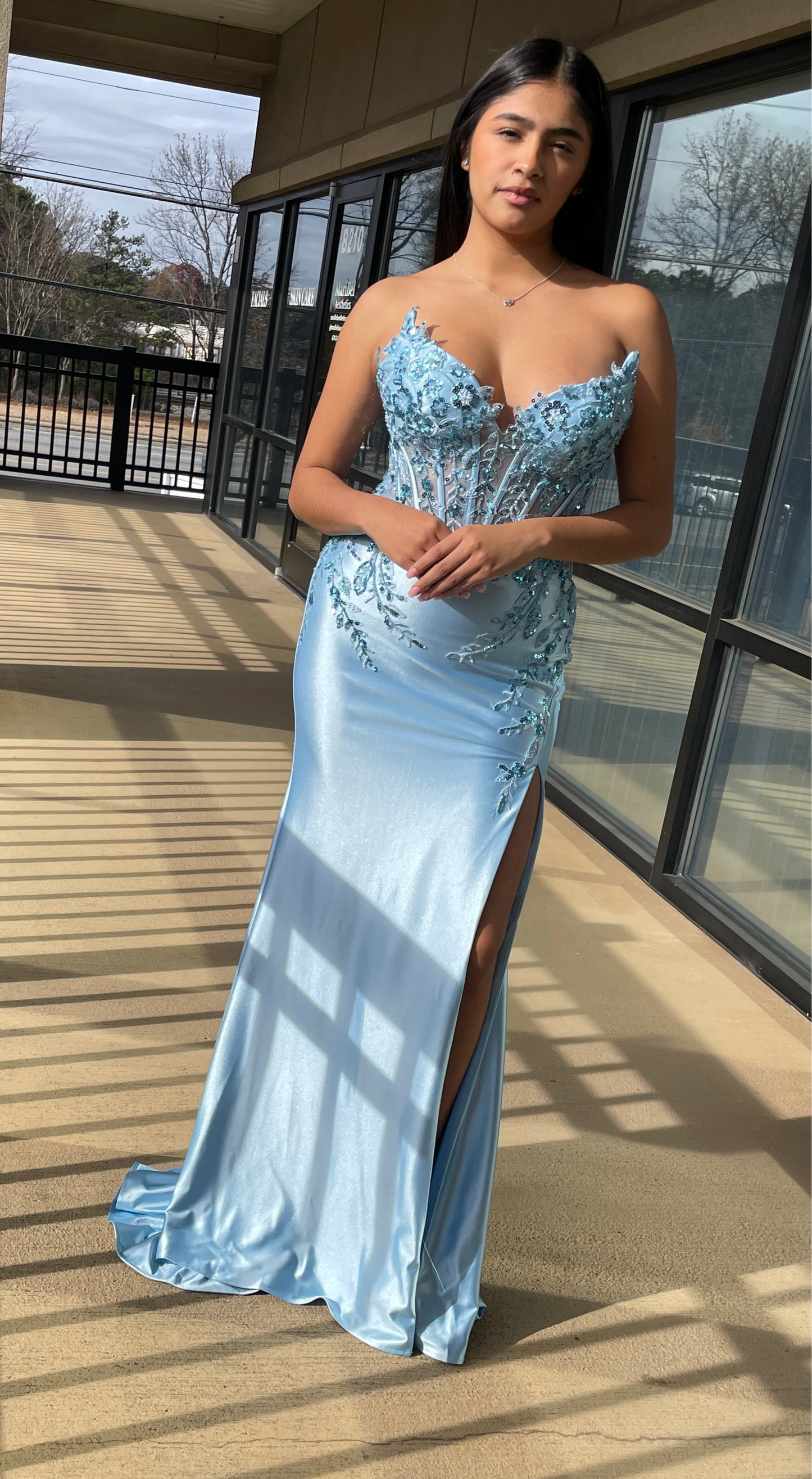 The Cristy Satin and Lace Fitted Gown