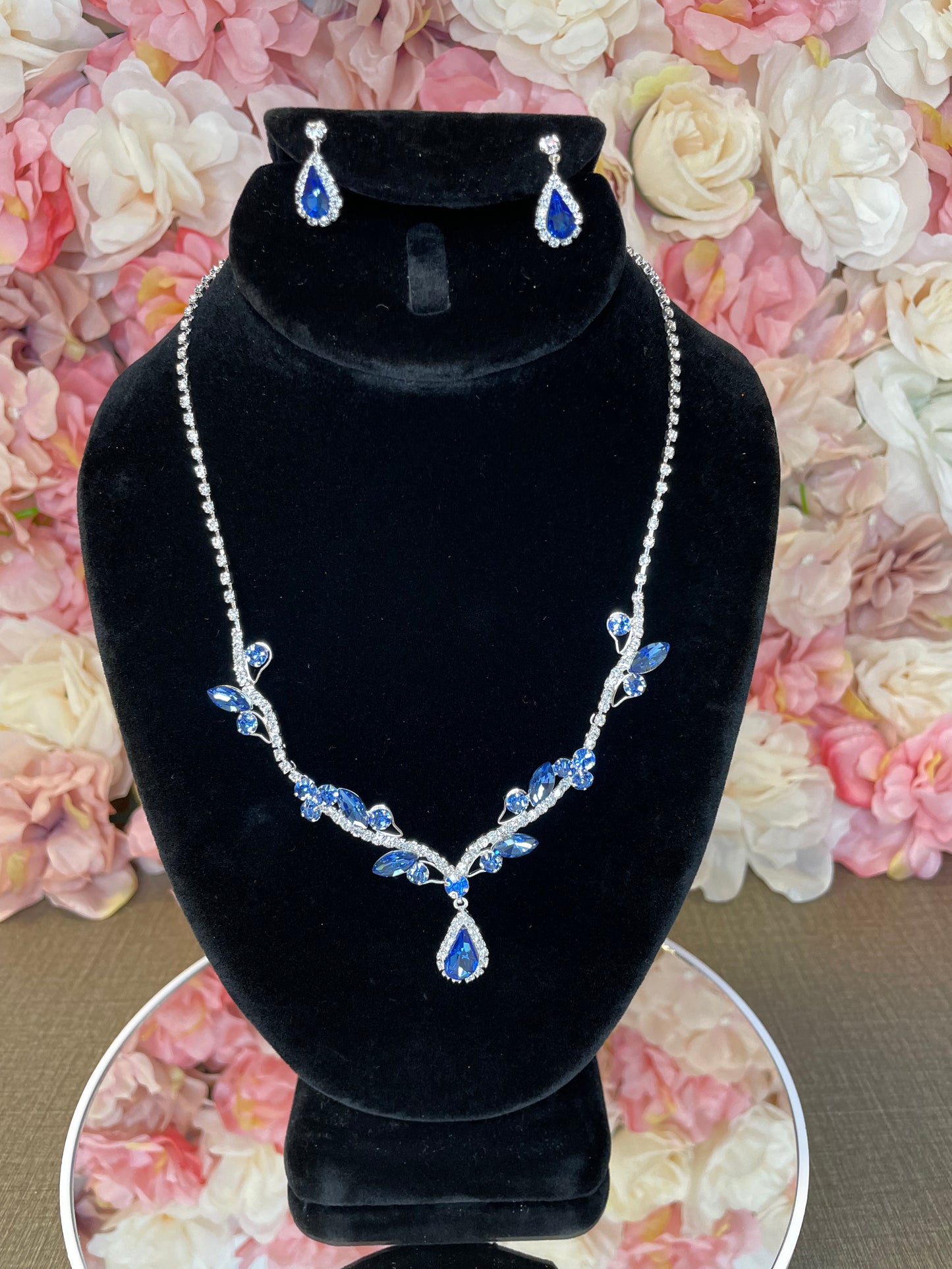 Blue with Silver Necklace and Earrings Set