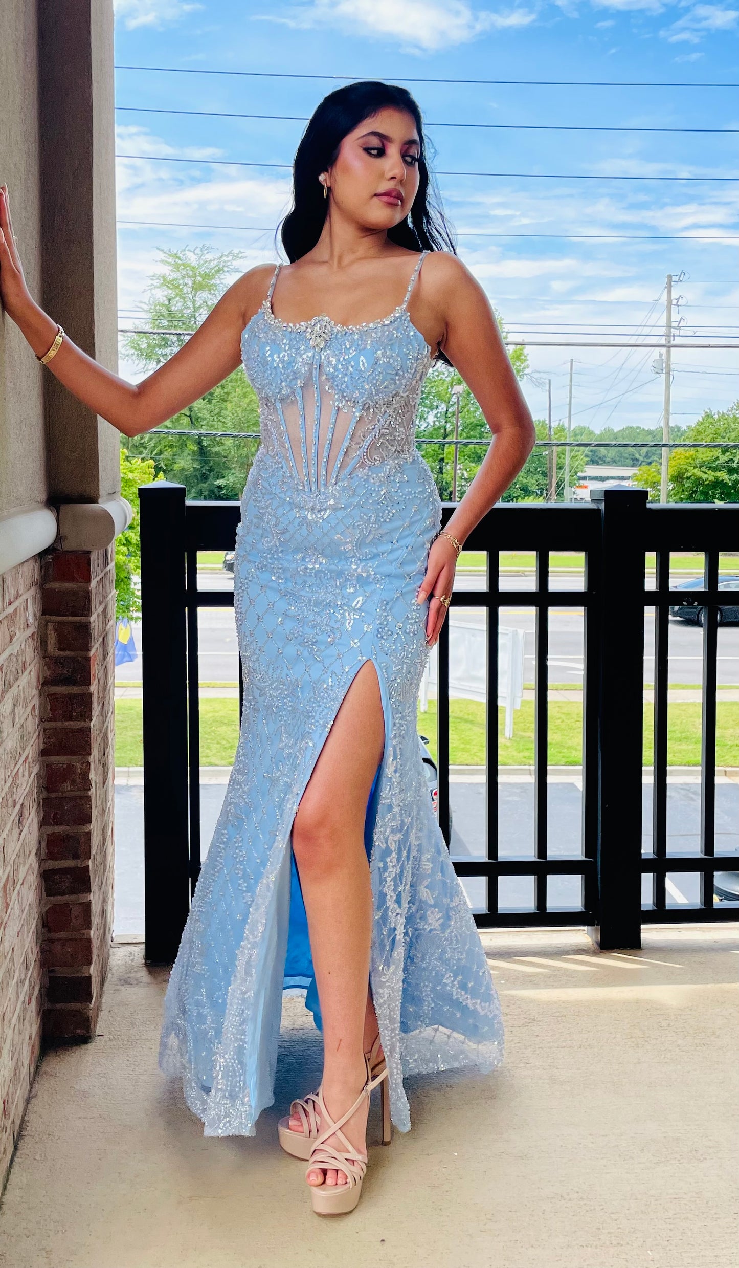 The Helen Crystal Neckline Beaded Gown