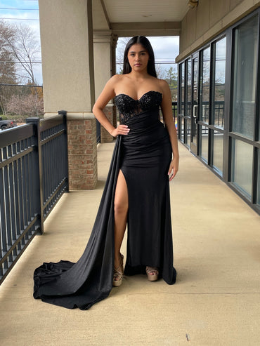 The Tamara Fitted Strapless Sparkle and Lace Dress