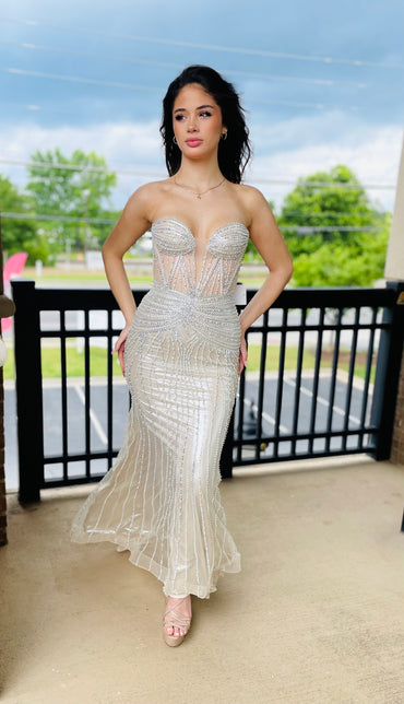 The Lilah Strapless Crystal Fitted Gown