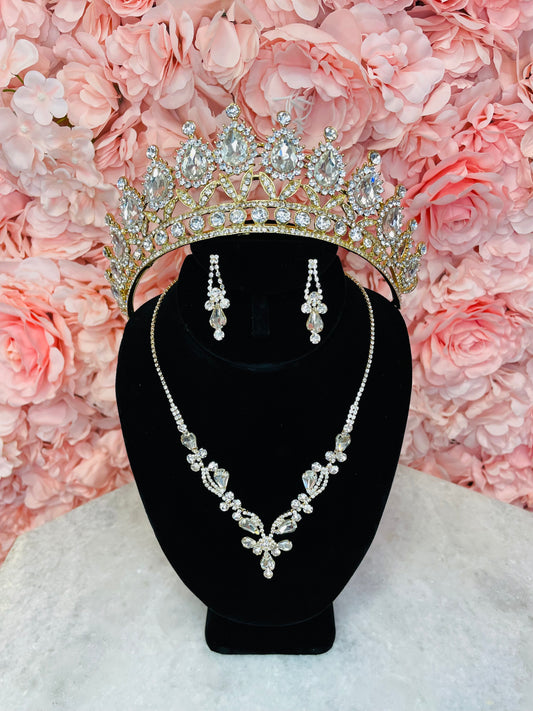 Gold with Silver Crystals Crown Set