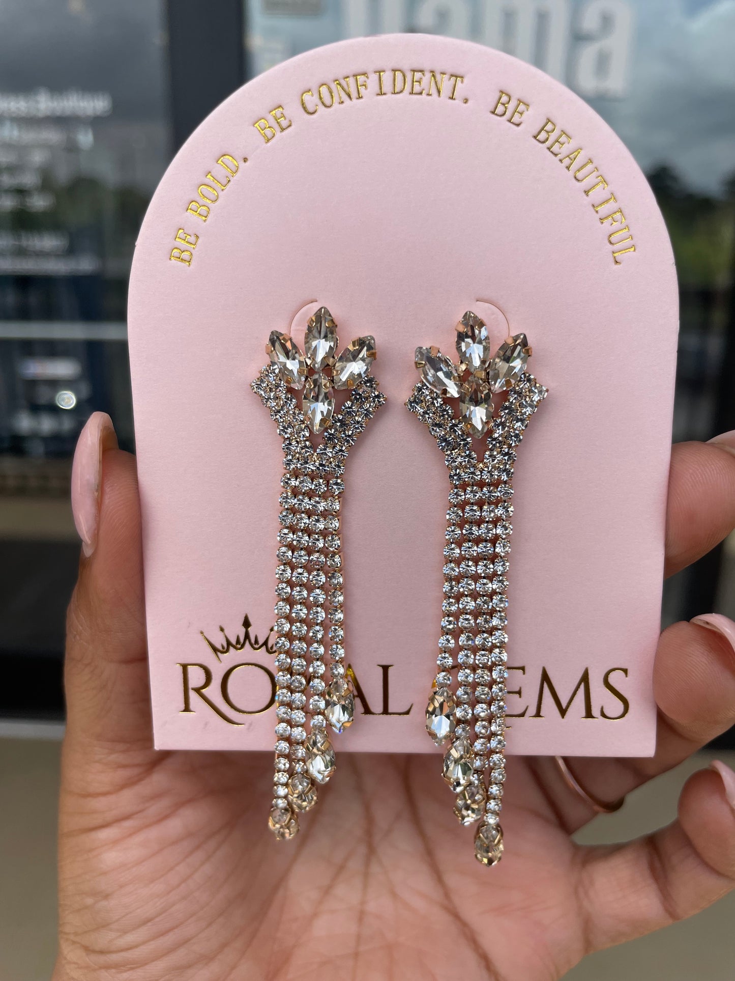 Long Gold with Silver Rhinestones Dangle Earrings