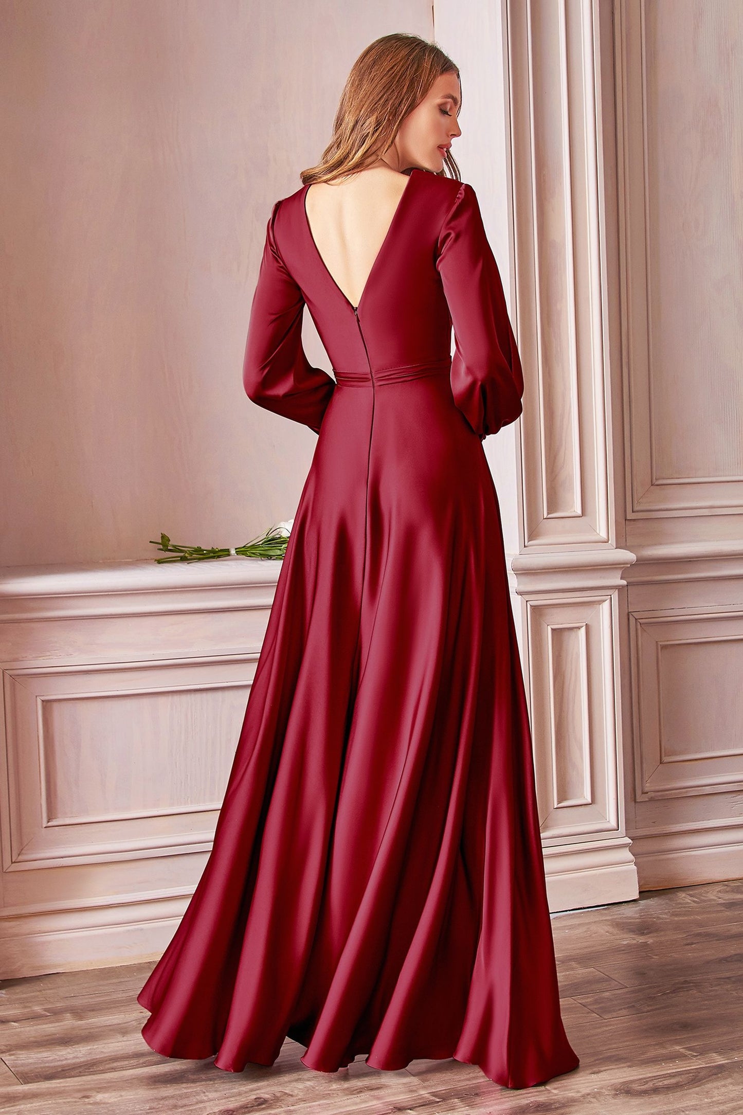 Gloria V-neck A-line Long Sleeve Bridesmaid Dress