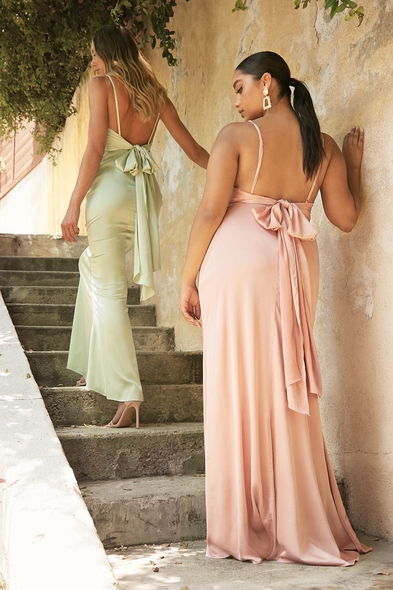 Satin V-neck Bridesmaid Dress – Flower's Dress Boutique