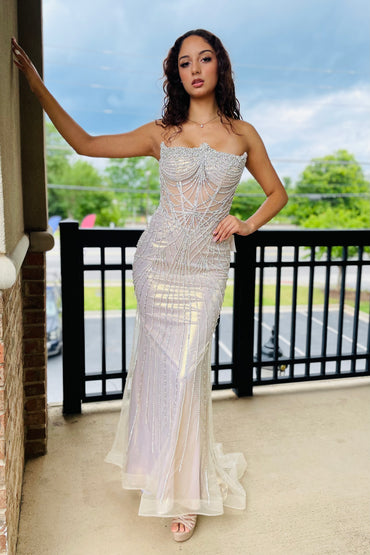 The Nova Strapless Metallic Crystal Gown