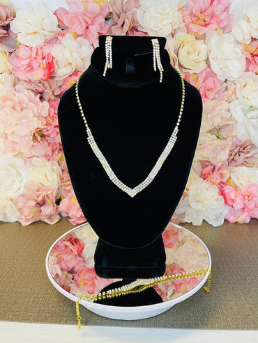 Gold Necklace, Earrings, and Bracelet Set
