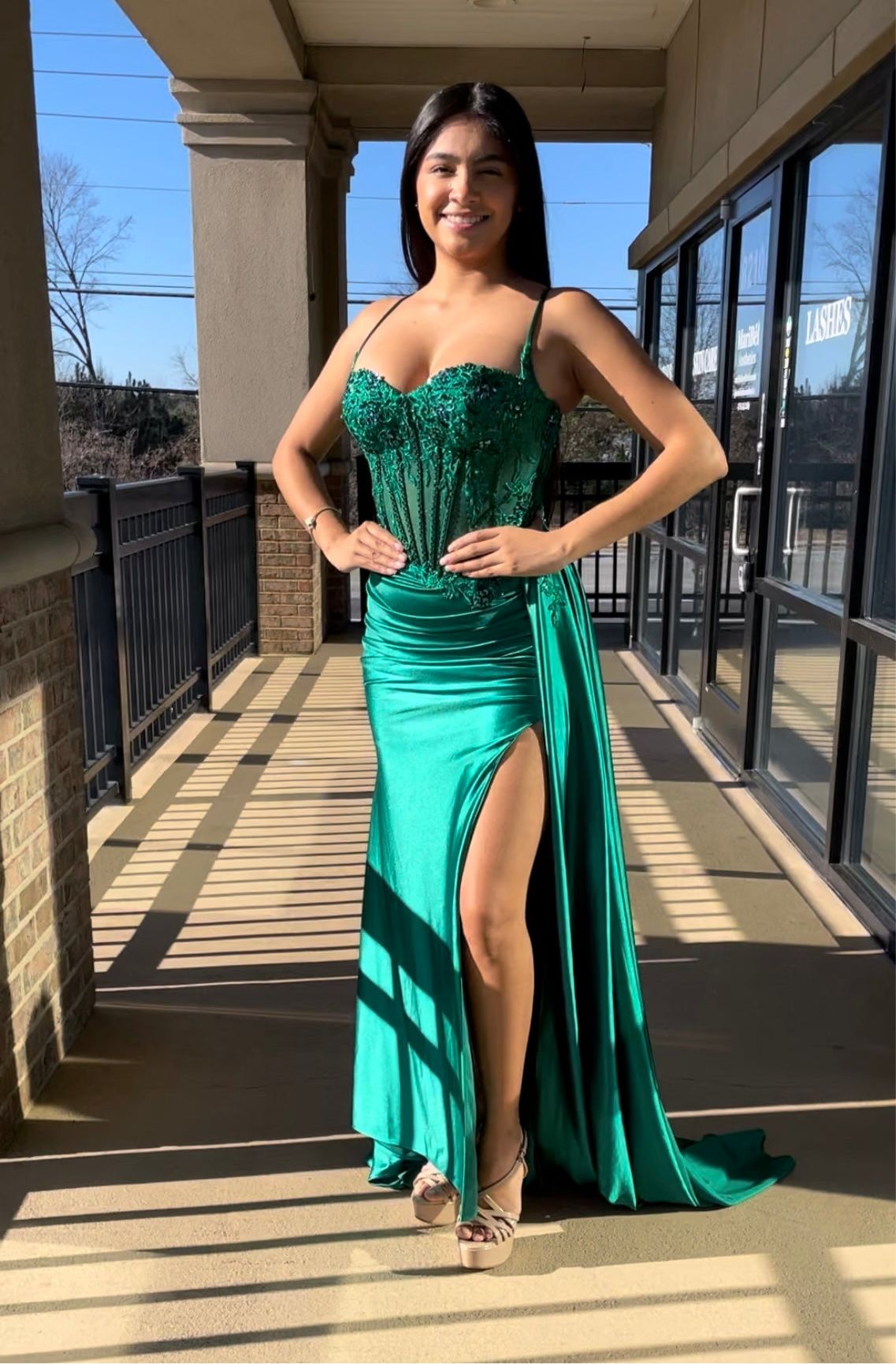 The Harper Embellished Lace and Satin Fitted Gown