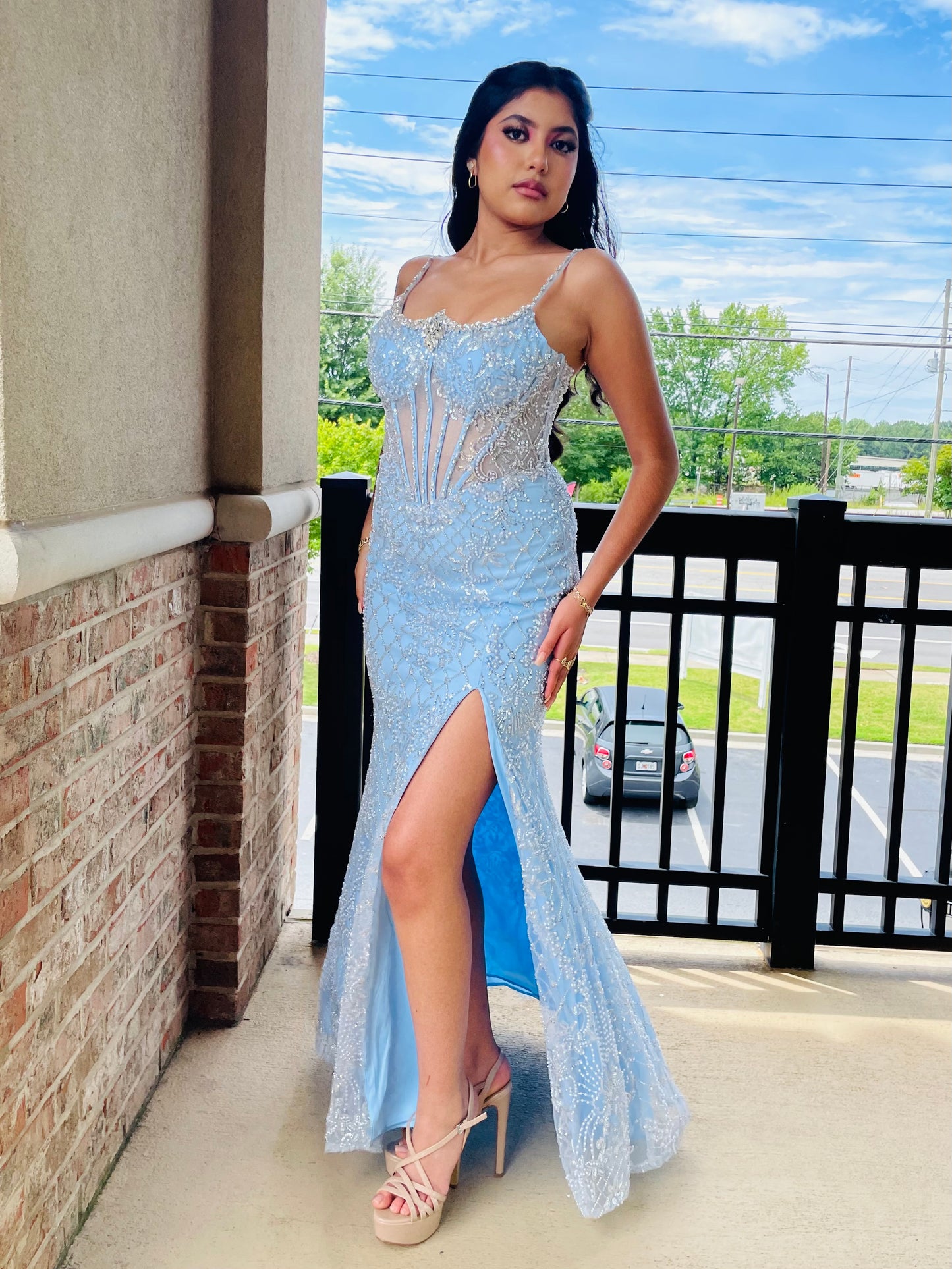 The Helen Crystal Neckline Beaded Gown