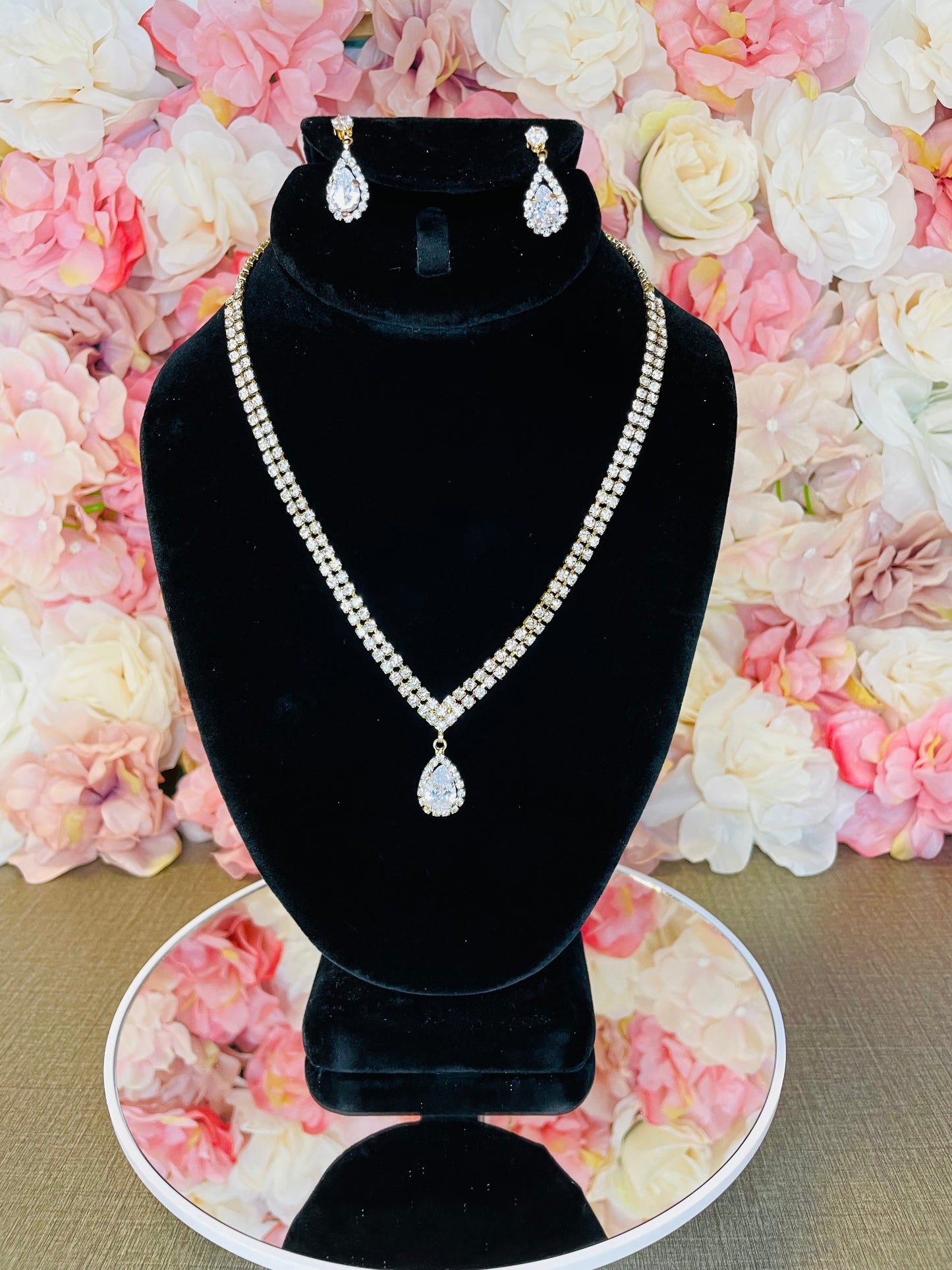 Silver with Gold Necklace and Earrings Set