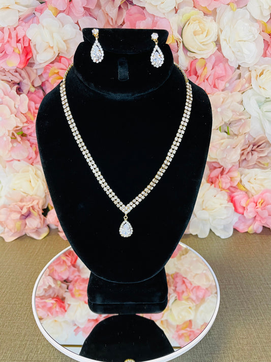 Silver with Gold Necklace and Earrings Set