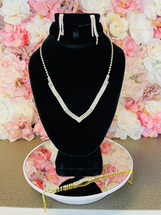 Gold Necklace, Earrings, and Bracelet Set