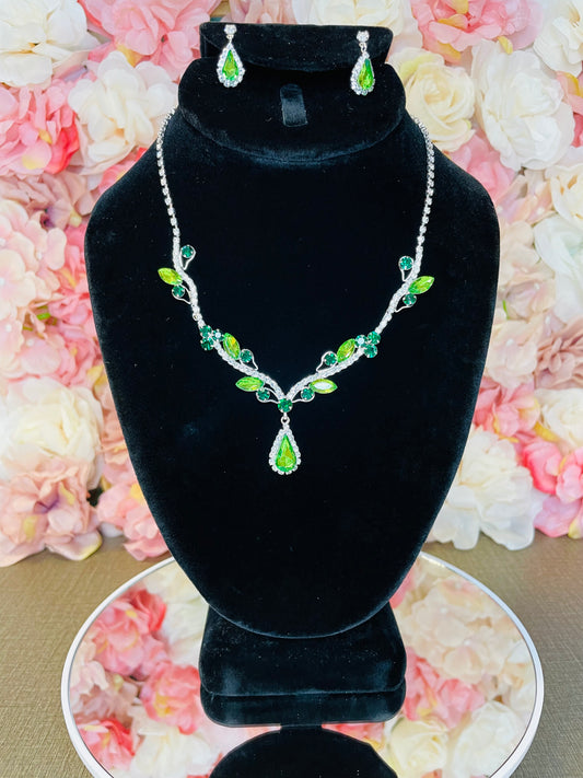 Sage and Emerald Necklace and Earrings Set