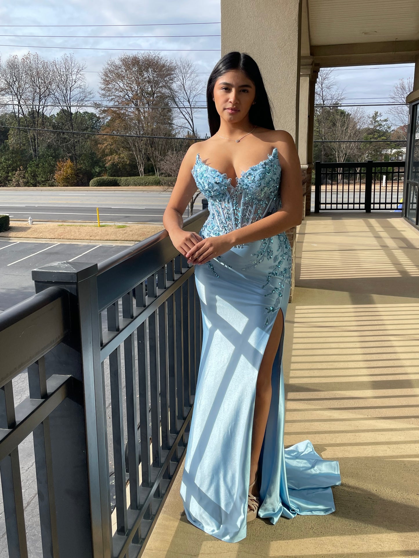 The Cristy Satin and Lace Fitted Gown