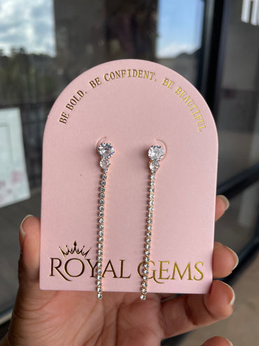 Long Linear Drop Drop Earrings Gold with Clear Stones