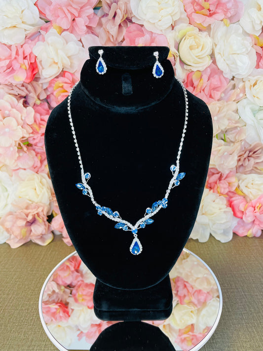 Blue with Silver Necklace and Earrings Set