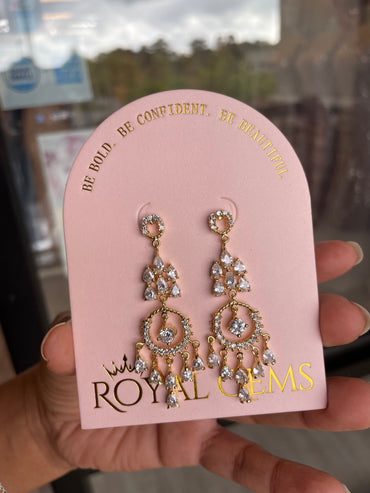 Long Chandelier Earrings Gold with Clear Rhinestones