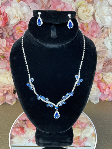 Blue with Silver Necklace and Earrings Set