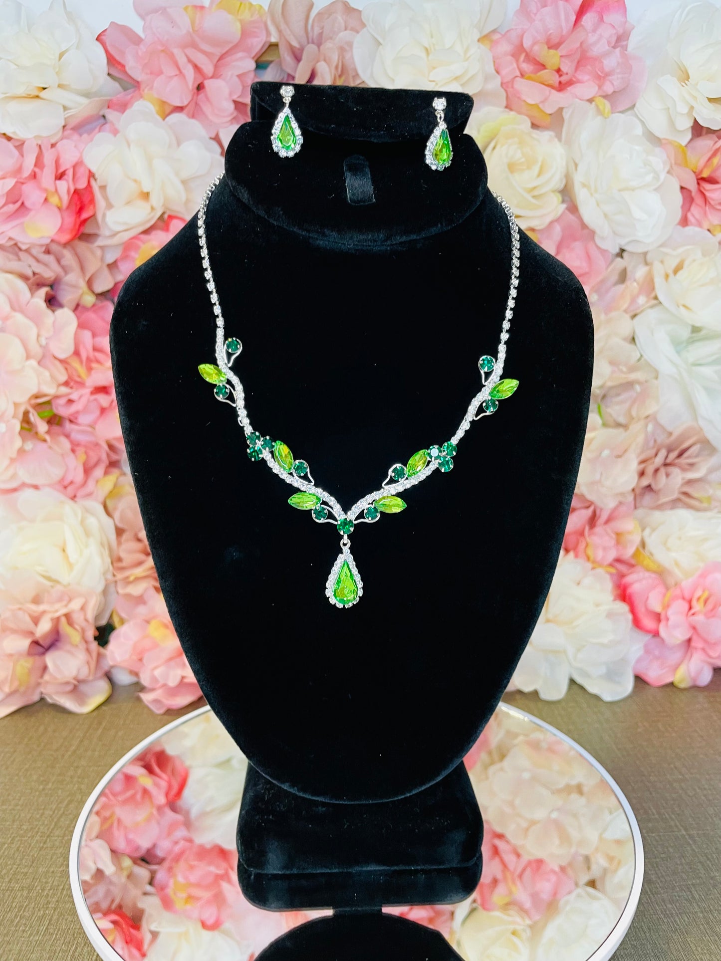 Sage and Emerald Necklace and Earrings Set