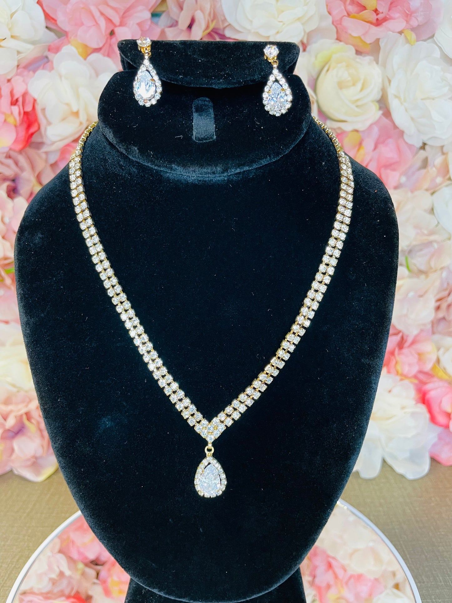Silver with Gold Necklace and Earrings Set
