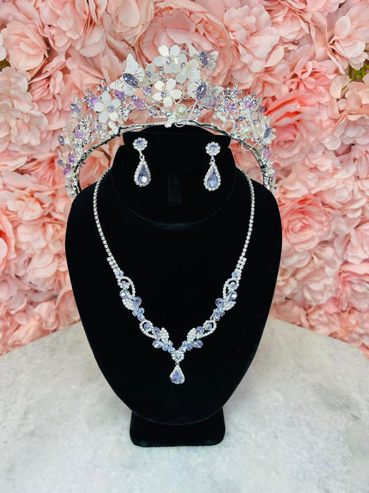 Lilac and Silver Butterfly Crown Set