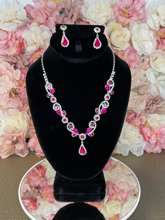 Fuchsia Necklace and Earrings Set