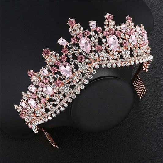 Rose Gold Tiara with Pink Jewels and Silver Rhinestones