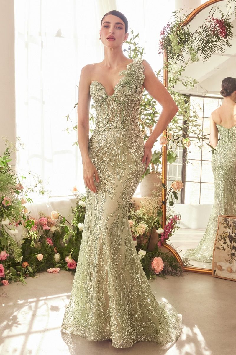 The Ivy One Shoulder Fully Beaded Gown