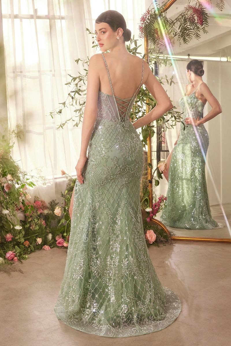 The Helen Crystal Neckline Beaded Gown