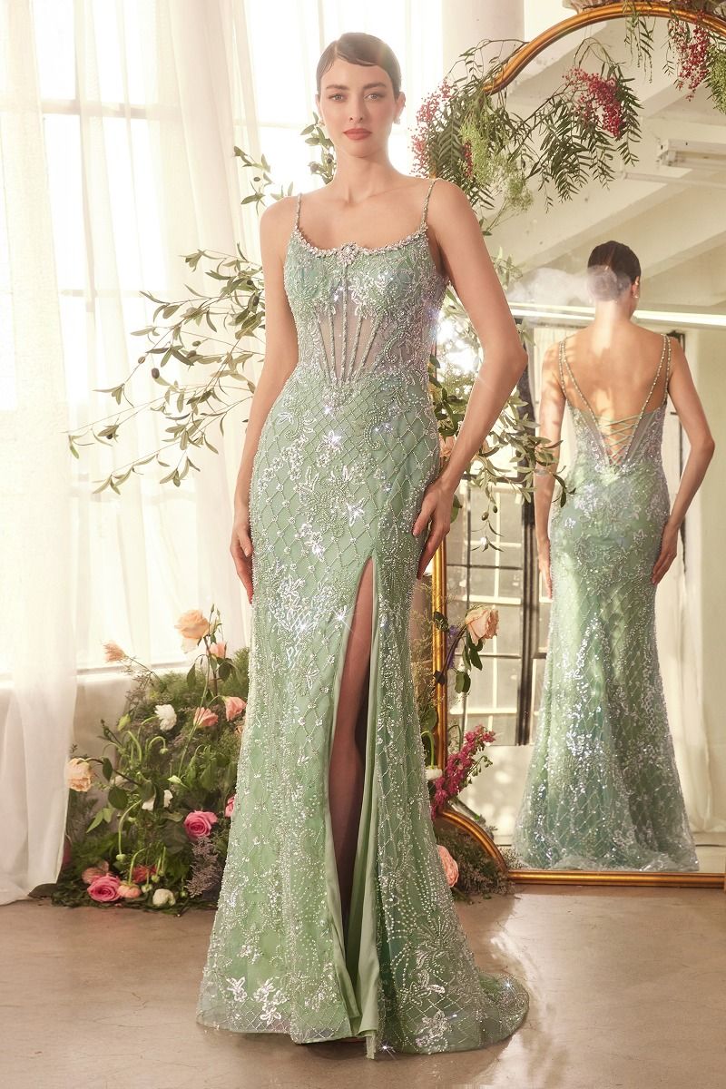 The Helen Crystal Neckline Beaded Gown