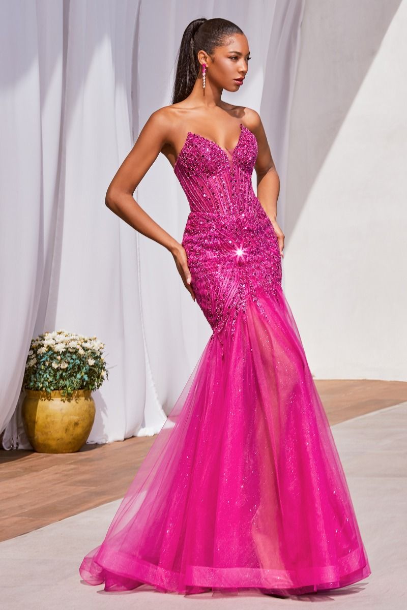 The Annalise Strapless Beaded Mermaid Gown Emerald / 6 The Annalise Strapless Beaded Mermaid Gown Emerald / 6