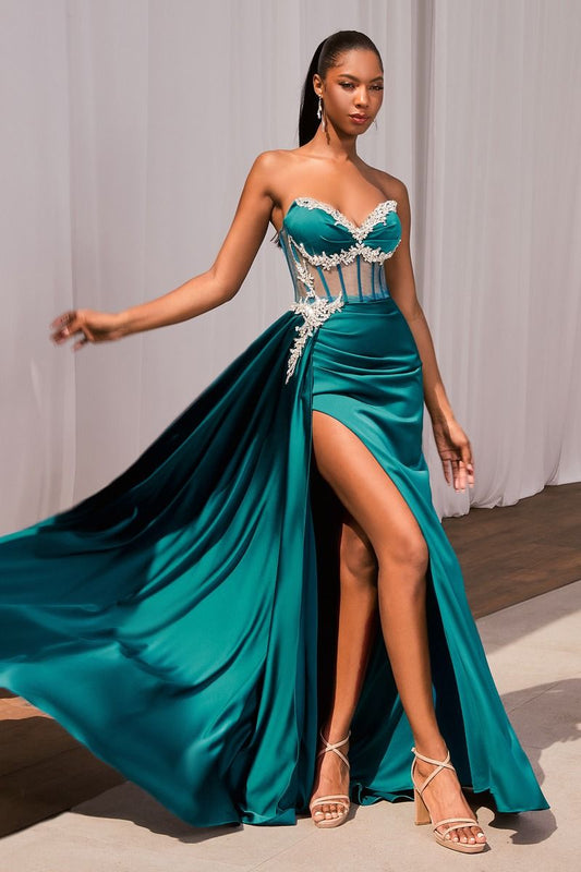 The Kristina Satin Fitted Gown with Embellishment