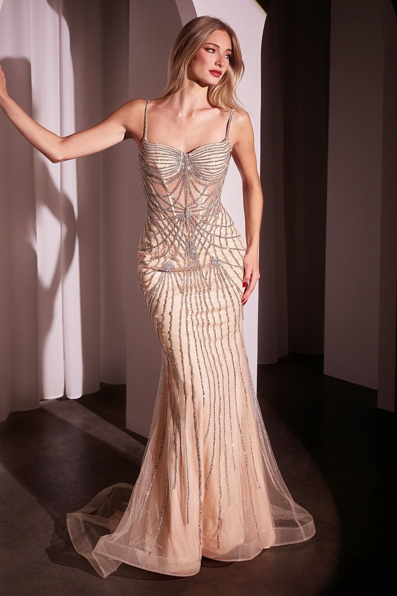 The Kelsy Fitted Pearl and Crystal Gown