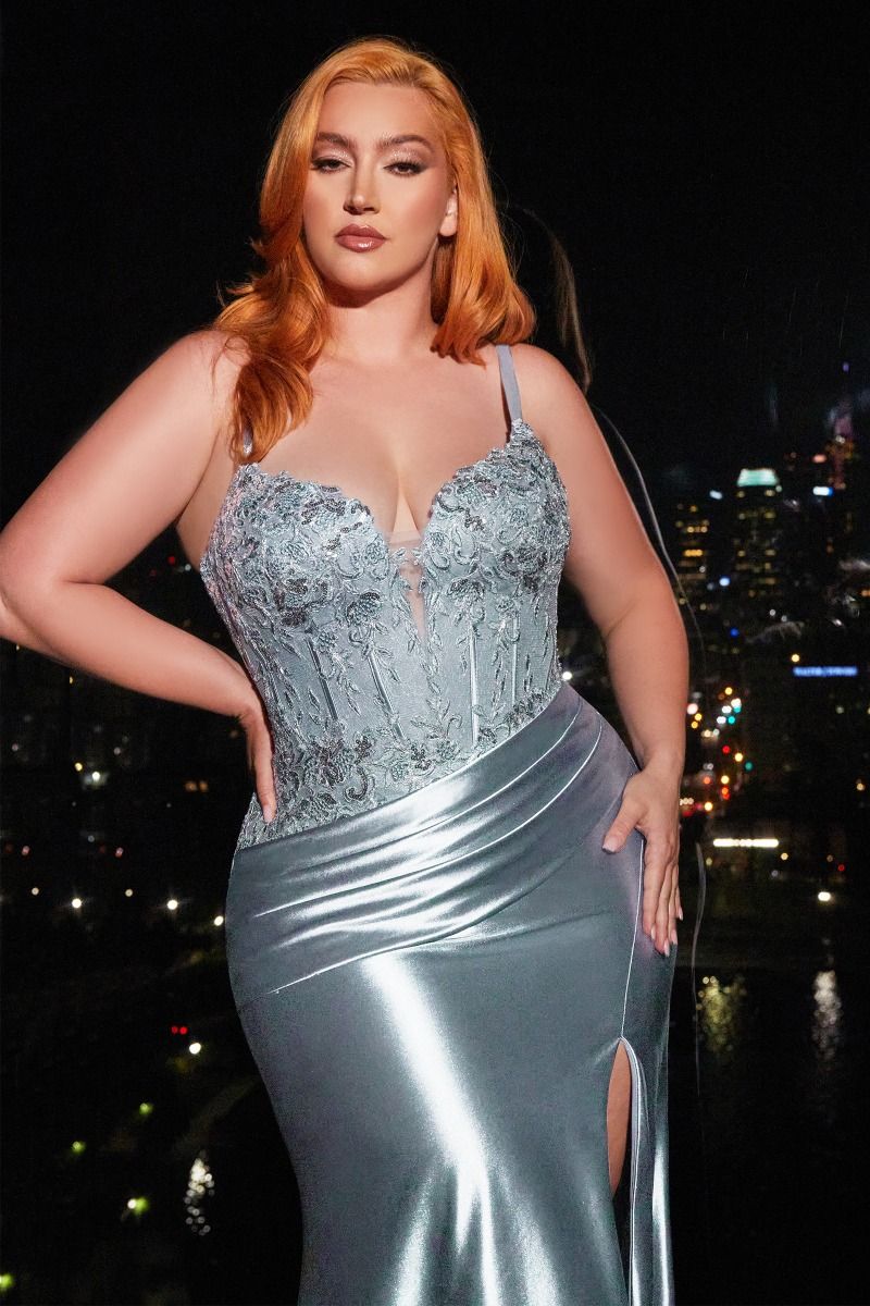 The Melissa Satin Fitted Gown with Lace Detail