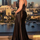 The Andrea Fitted Satin Gown with Beaded Bodice: Plus
