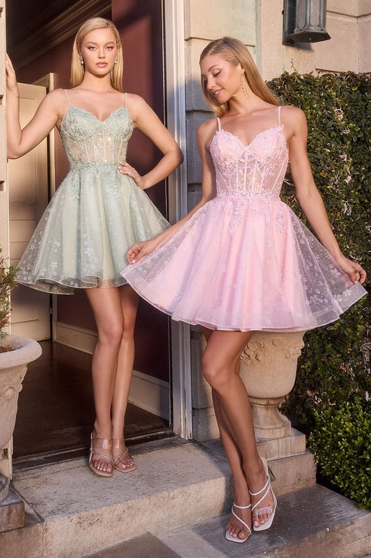 Floral Lace Embroidered Homecoming Dama Dress