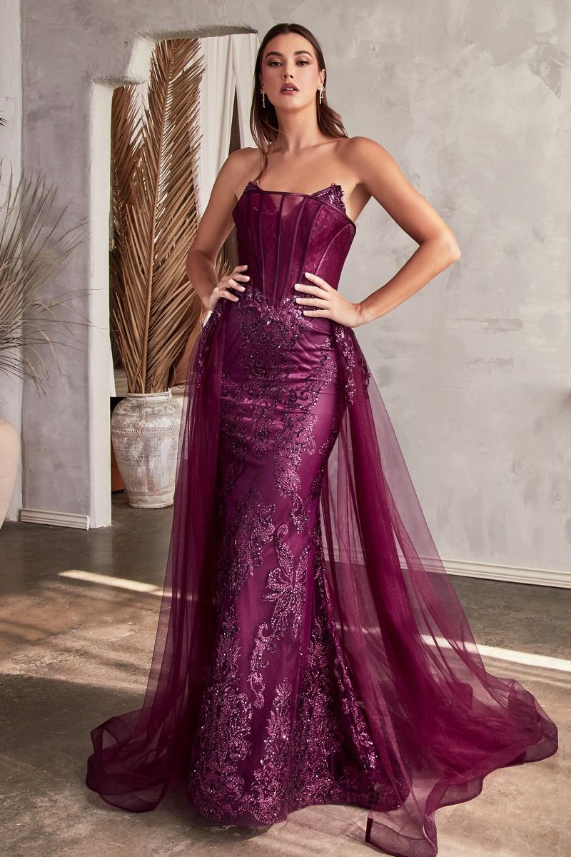 The Alexis Strapless Glitter Gown with Removeable Overskirt