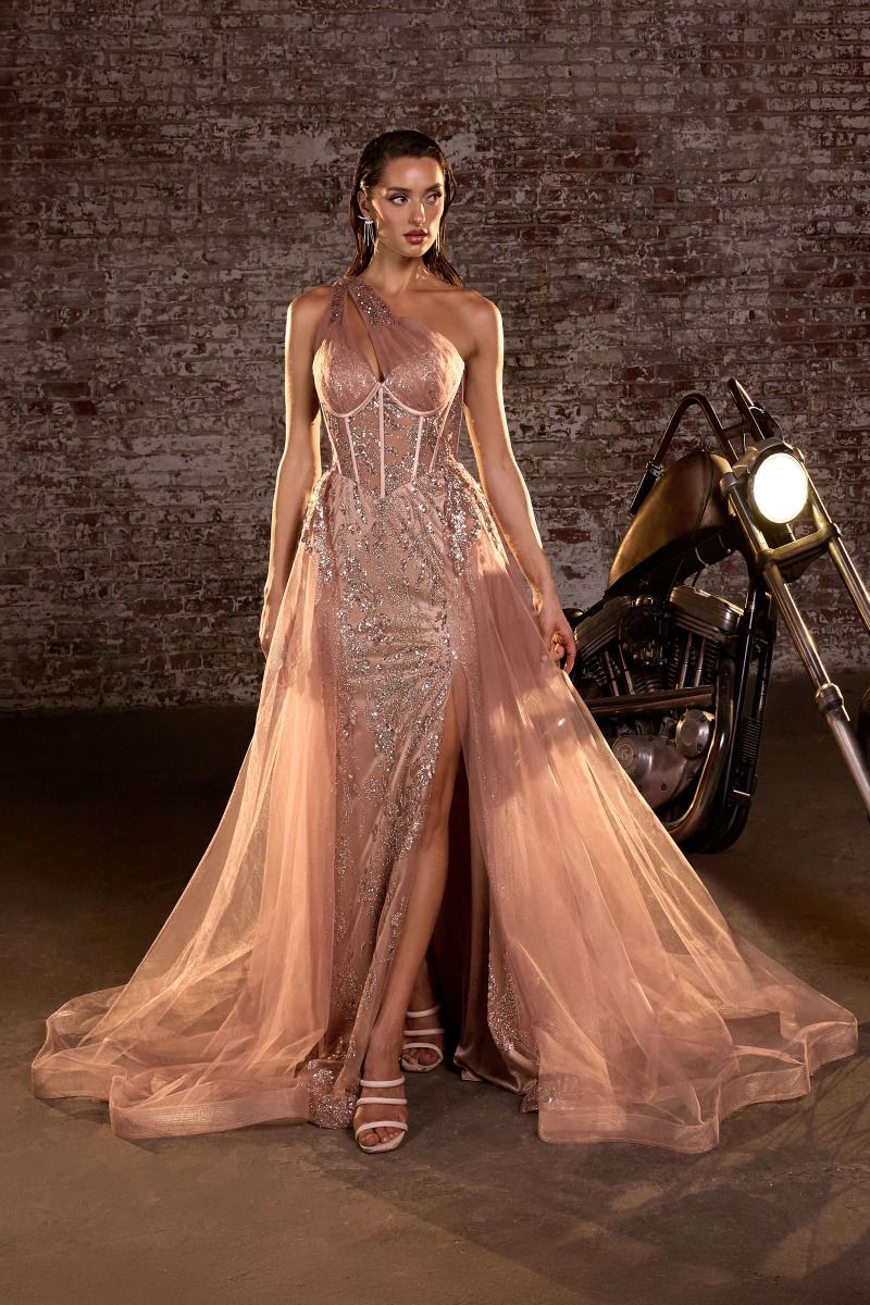 The Courtney One Shoulder Gown with Overskirt Flower's Dress Boutique The Courtney One Shoulder Gown with Overskirt Flower's Dress Boutique