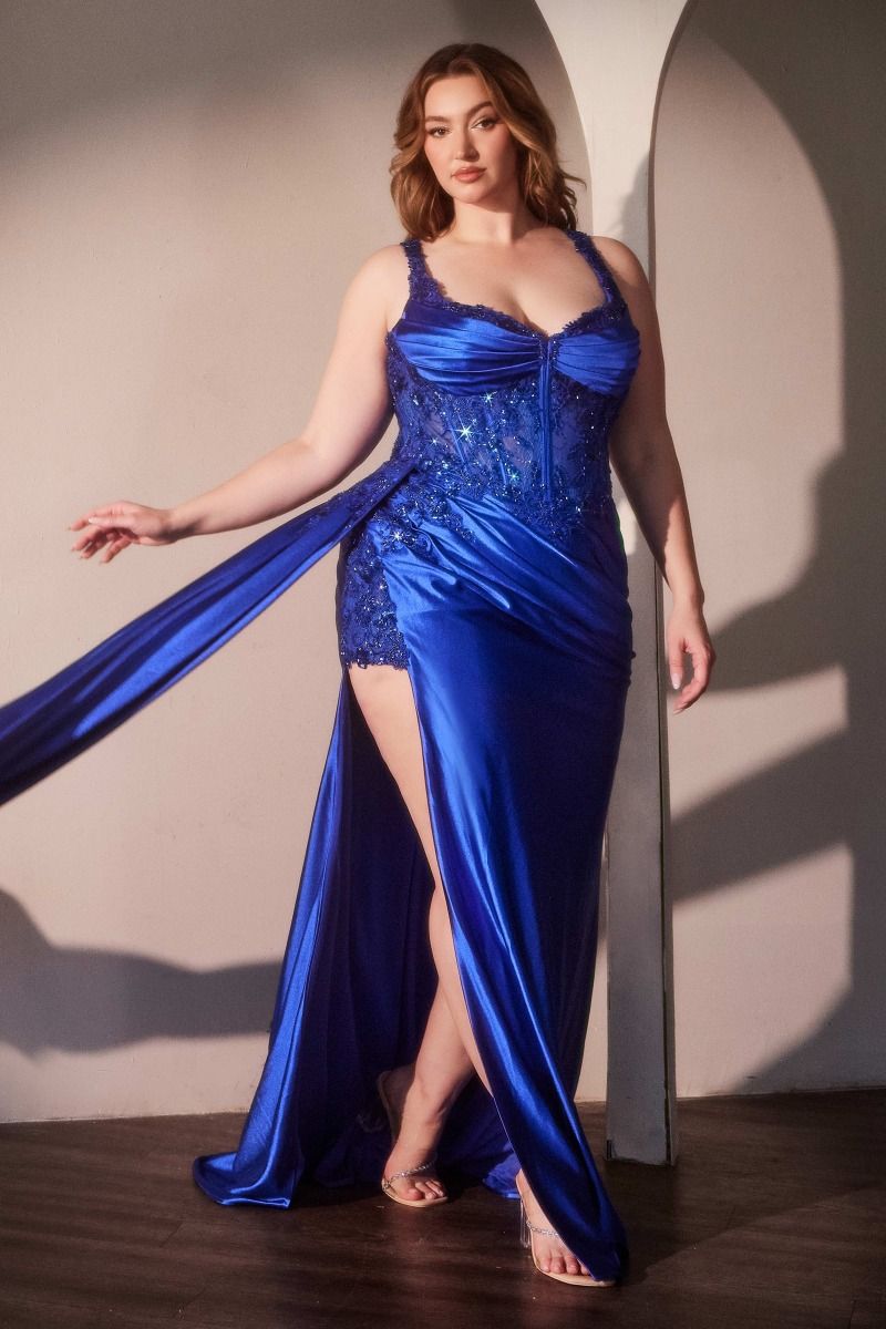 The Cory Fitted Satin and Lace Bodycon Dress: Plus