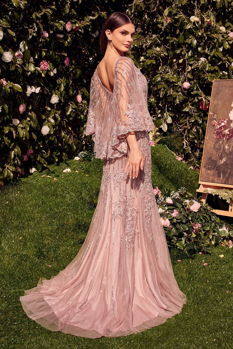 The Mandy Lace Fitted Caplet Gown