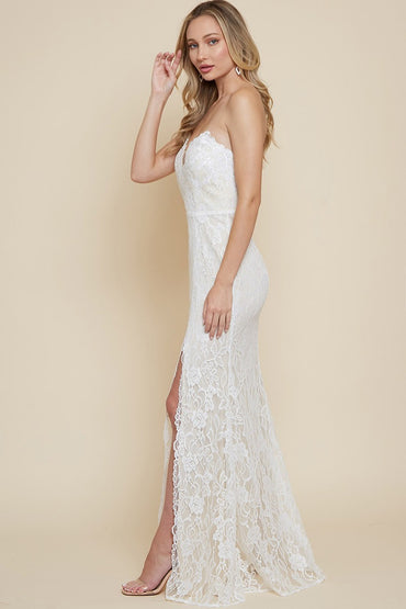 Strapless Lace Side Slit Wedding Dress