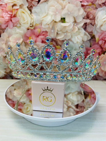 Silver and Iridescent Quinceañera Crown with Combs