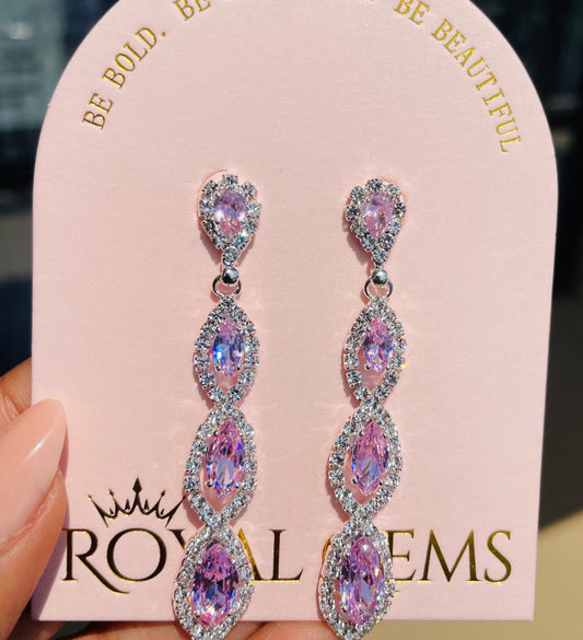 Long Silver and Blush Earrings