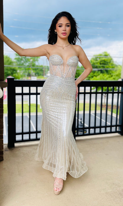 The Lilah Strapless Crystal Fitted Gown