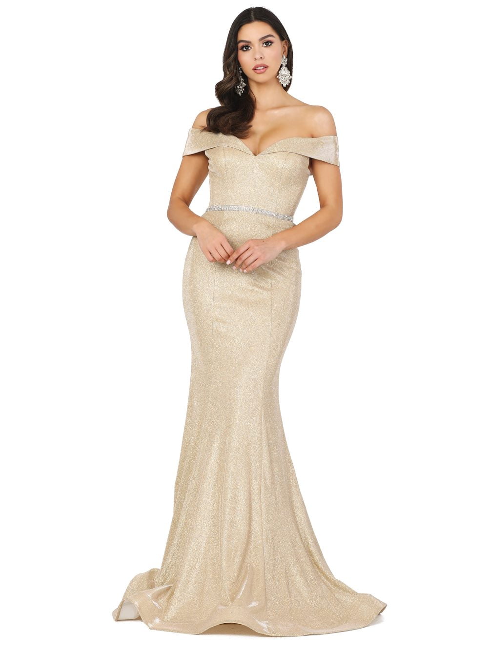 Iris Shimmering Off-Shoulder Evening Gown Champagne / Small Iris Shimmering Off-Shoulder Evening Gown Champagne / Small