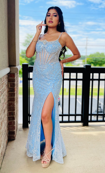 The Helen Crystal Neckline Beaded Gown